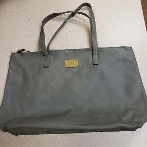 Joy Mangano Luxe Gray Genuine Leather Shoulder Handbag Tote